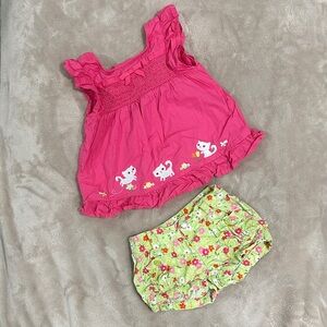 Gymboree Pink and Green Cat Print Kids Matching Set